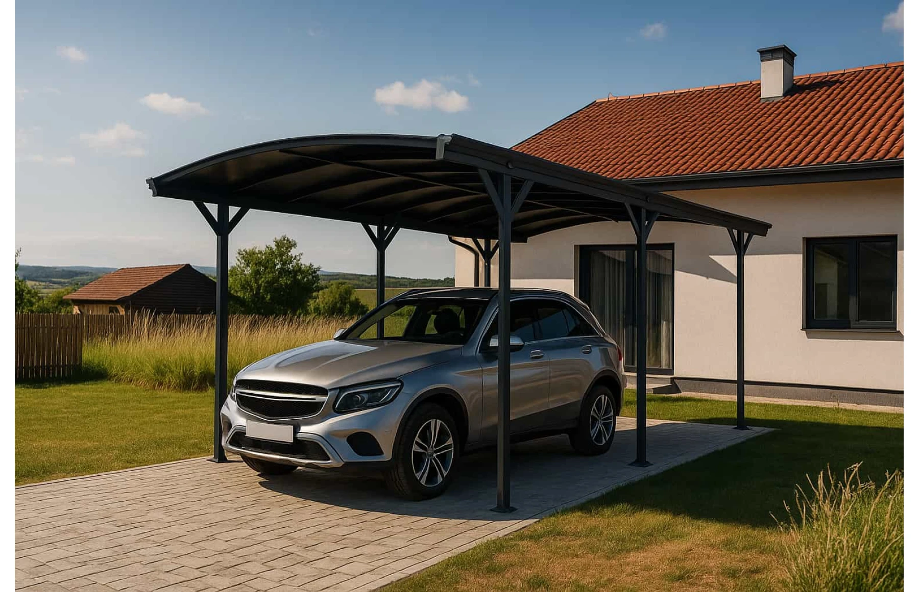 Copertina auto OMEGA din aluminiu cu policarbonat, carport, 3000 x 5050 mm, Gri antracit RAL 7016