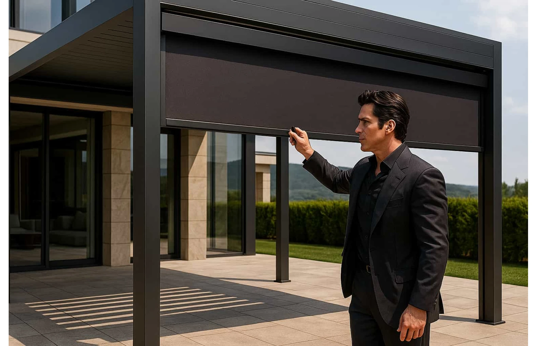 Plasa UMBRIRE Anti-UV pentru Pergola, 4000x2500mm, Dimensiune 3770x2288mm, Cadru Gri RAL 7016, Plasa Gri