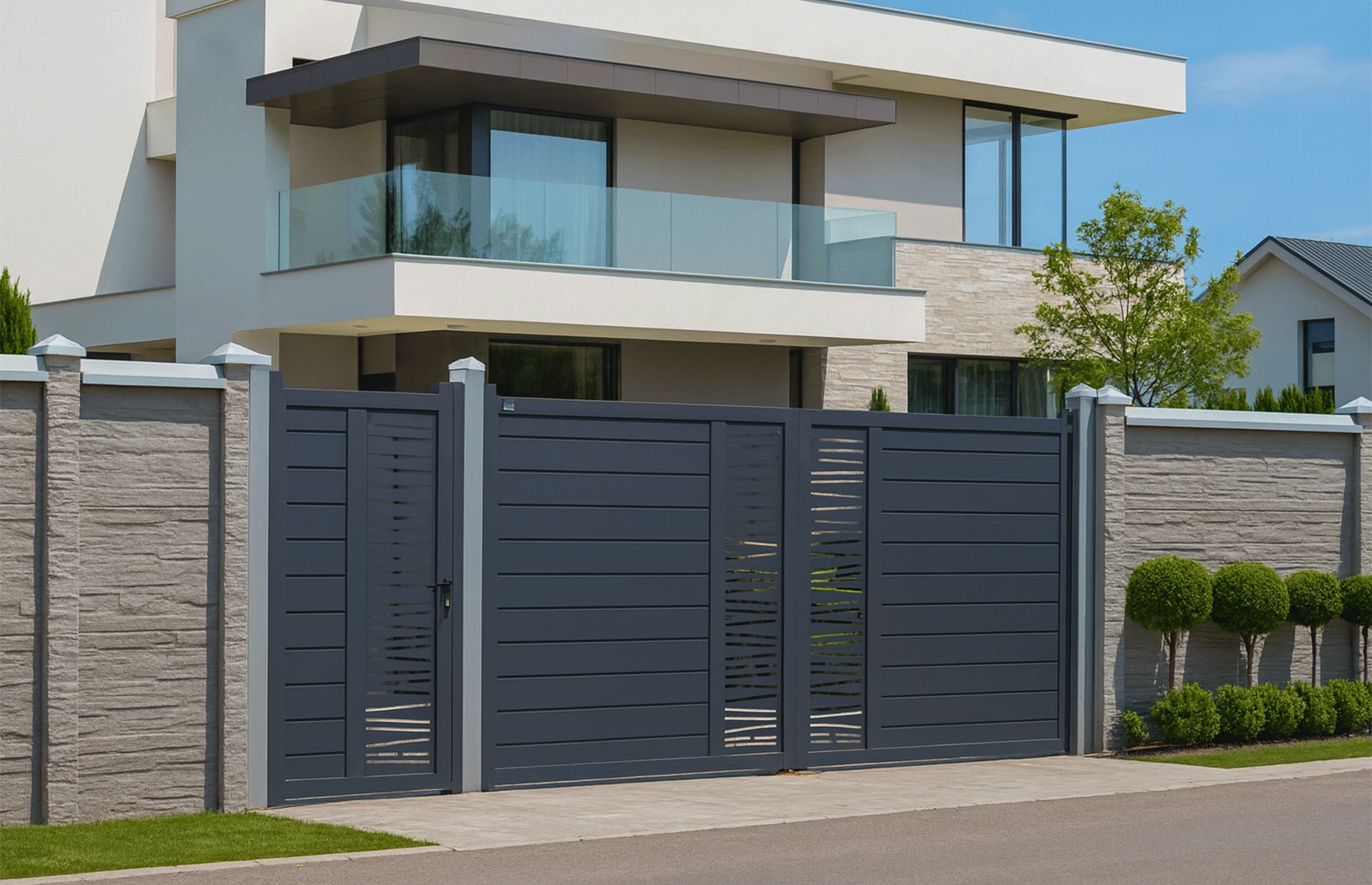 Poarta pietonala metalica din aluminiu 900x1800mm, gri antracit, model  Poseidon