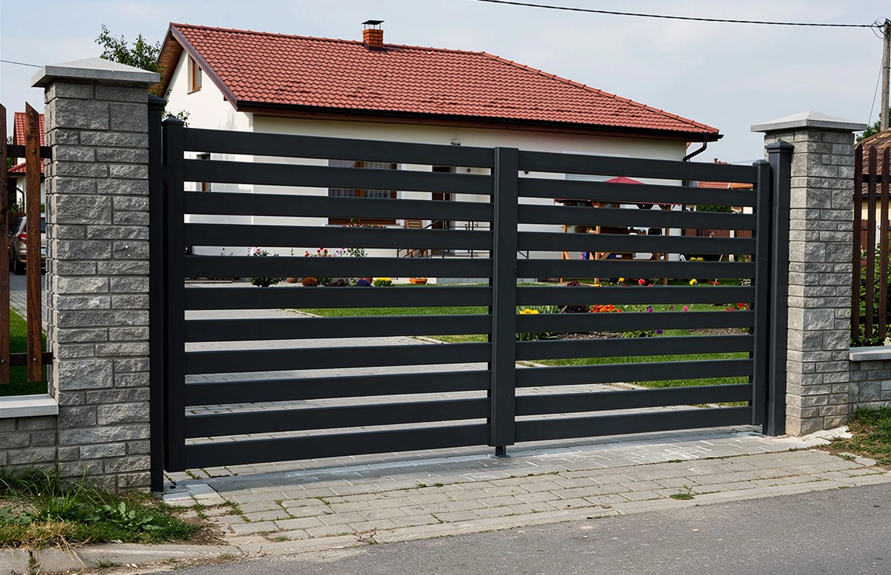 Poarta auto batanta aluminiu 4000x1800mm, model Taurus, gri antracit