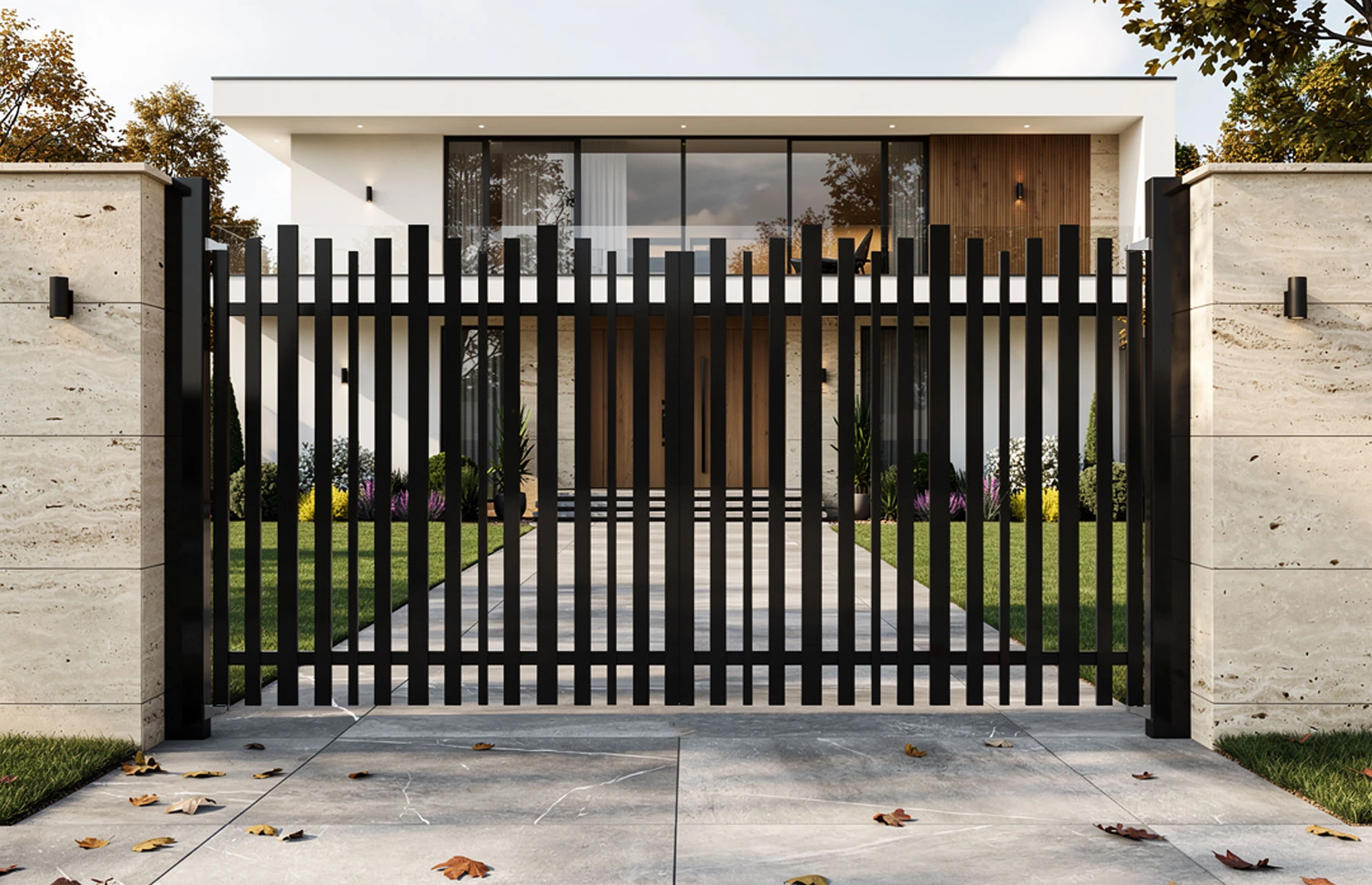 Poarta auto batanta aluminiu 3000x1800mm, prefabricat, model Light Wave, Negru, Gama Light