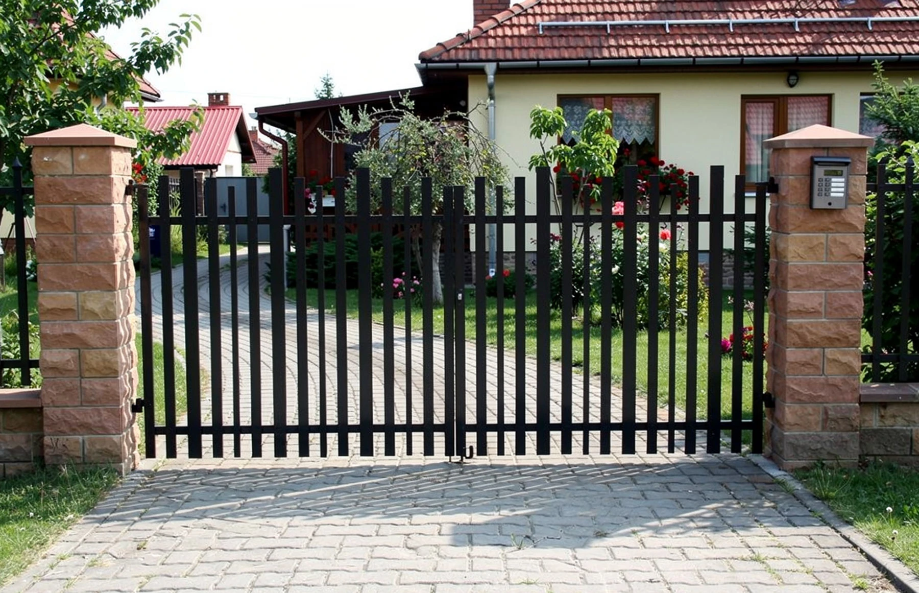 Poarta auto batanta aluminiu 3000x1800mm, prefabricat, model Light Wave, Negru, Gama Light