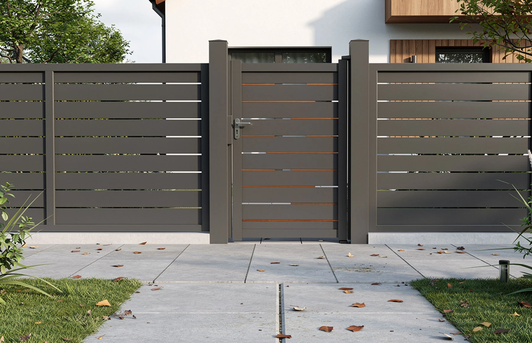 Poarta pietonala aluminiu Ragnar, 1000mm lungime x 2000mm inaltime, insertii tip lemn aluminiu