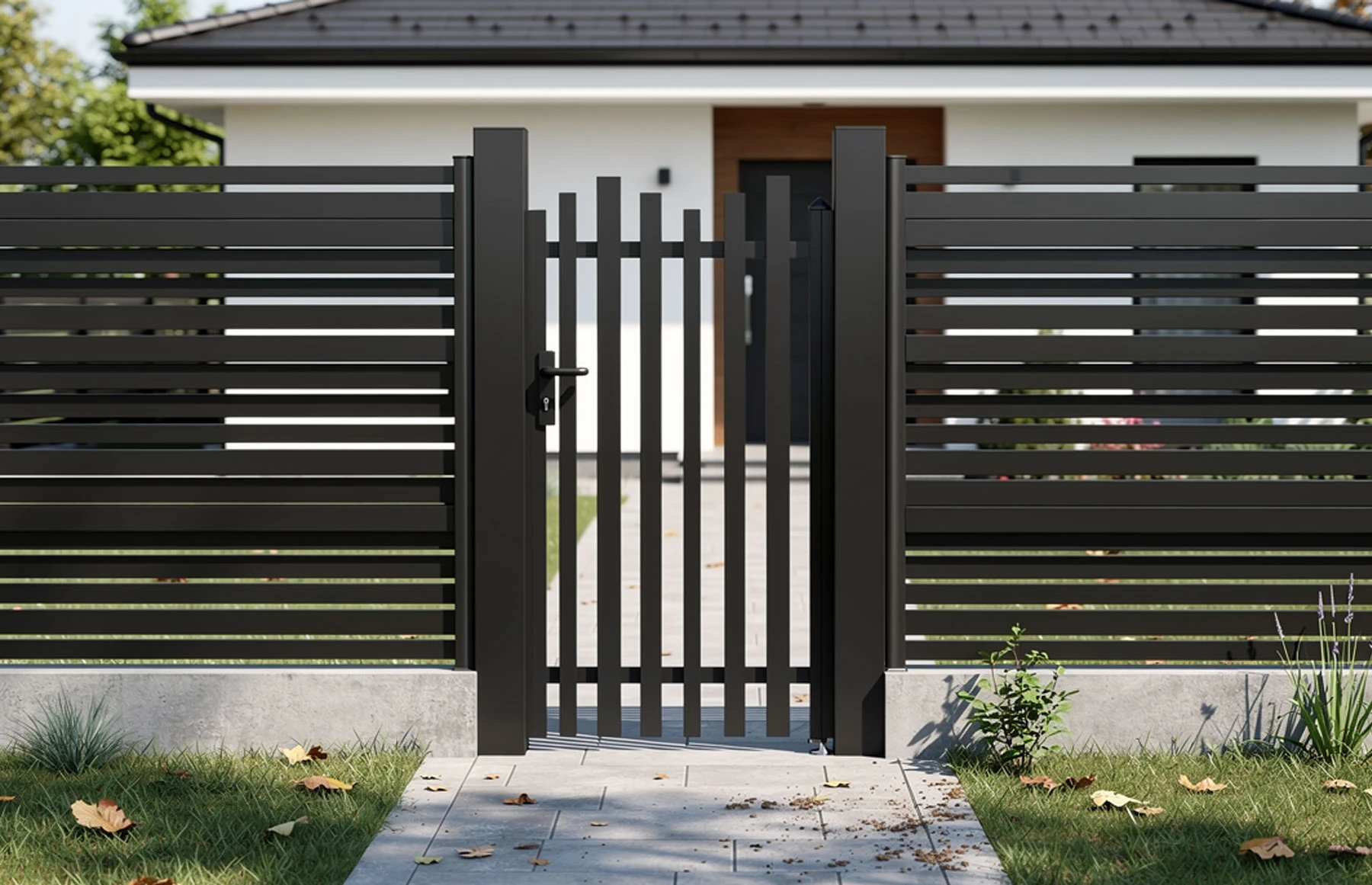 Poarta pietonala aluminiu Light Wave, 900mm lungime x 1800mm inaltime, Negru RAL 9005, Gama Light