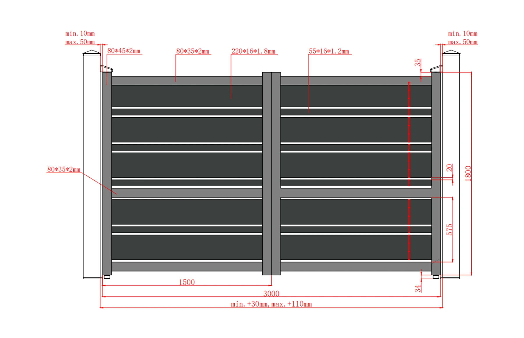 Poarta auto batanta aluminiu 3000x1800mm, model Neptun, gri antracit
